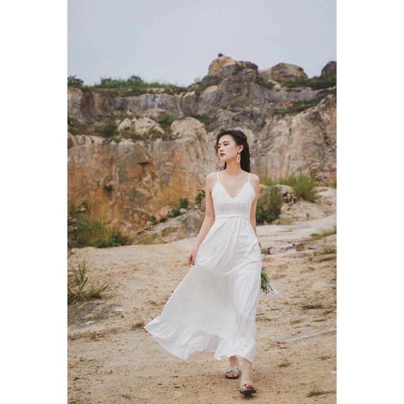 White maxi dress beachwear baju pantai wanita import premium putih