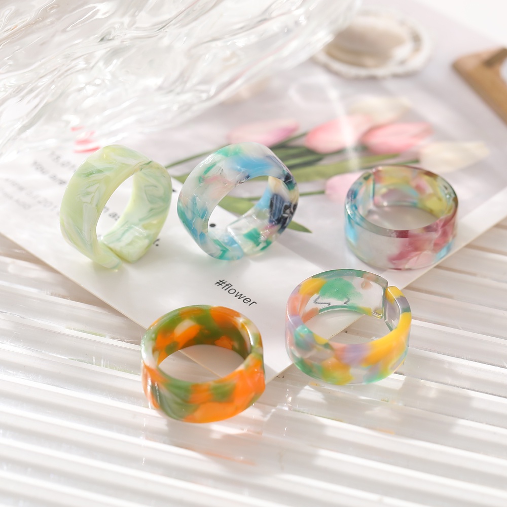 Fashion Colorful Resin Ring Set Women Gradient Adjustable Finger Rings Jewelry Accessories