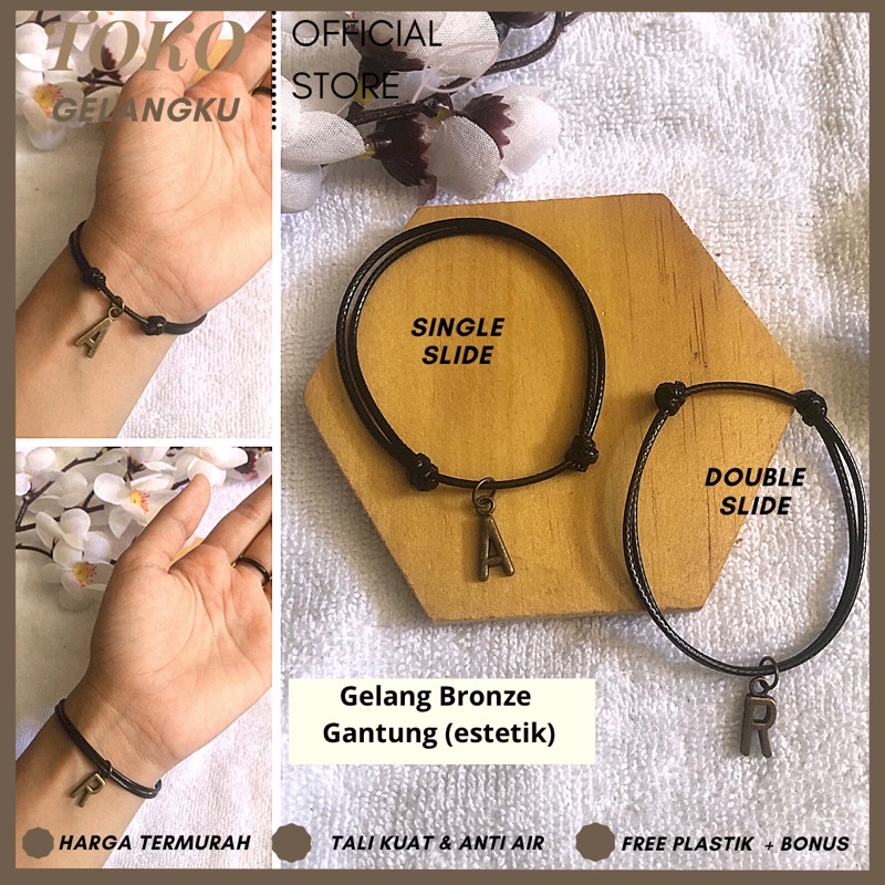 (A-Z) GELANG BRONZE HURUF GANTUNG ( BELI 10 FREE 1 GELANG POLOS ) / Gelang Tali Huruf Inisial Pria Wanita / Gelang Couple Sahabat Pacar / Bracelet initial Abjad