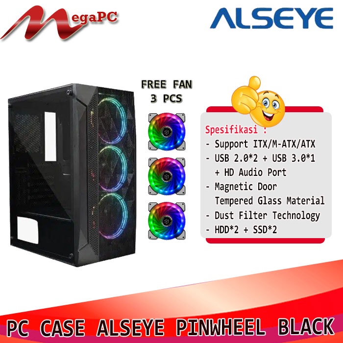 Cassing Komputer / PC Gaming Alseye Pinwheel Tempered Glass