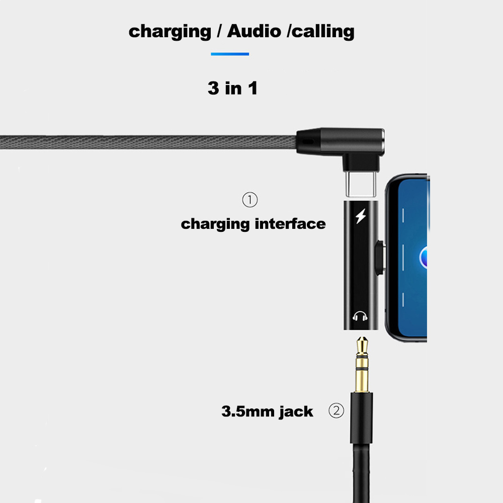 2 In 1 Adapter Konverter Usb Tipe-C Ke Jack Audio Aux 3.5mm Bentuk T Untuk Headphone