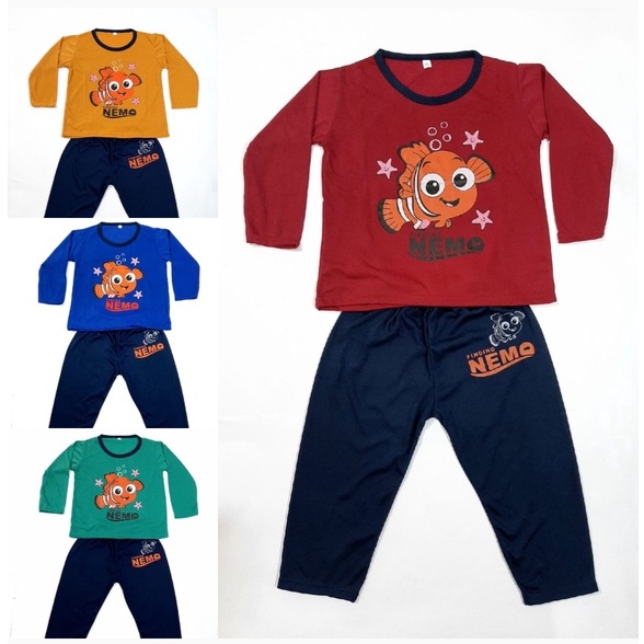 setelan anak 1- 10 tahun celana lengan panjang PP baju laki laki pakaian cowok gambar fish nemo grosir ecer