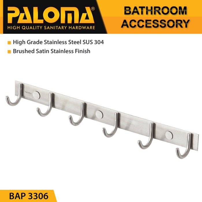 PALOMA BAP 3306 Kapstok Gantungan Baju Handuk Rak Hanger Mandi 6 Kait