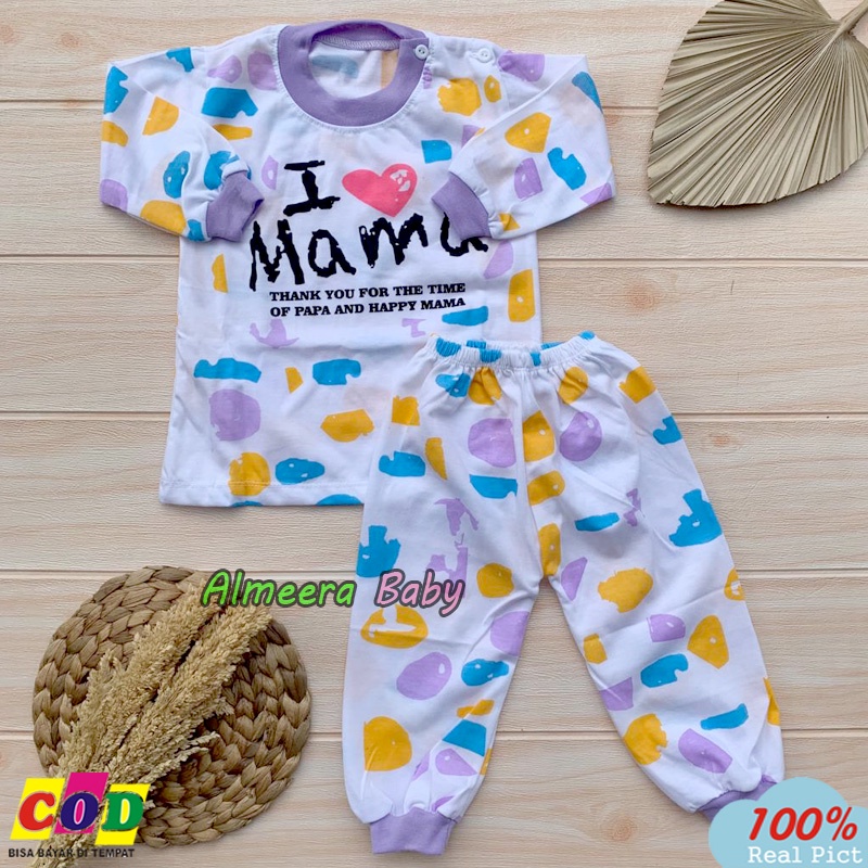 Setelan Piyama Bayi Perempuan Usia 3-12 Bulan Motif I Love Mama Almeera Baby and Kids