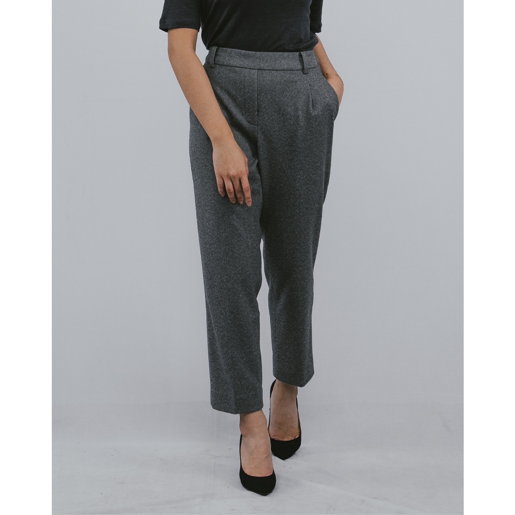 Mode De Seoul - Celana Herringbone Pants - Charcoal