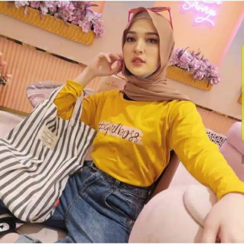 fourfashion TUMBRL TEE LONG SLEEVE GIRL BOSS PJ BAHAN SPANDEX FIT L