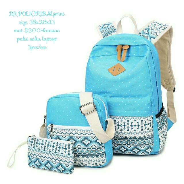 Tas Ransel Polka batik 3in1 Tas Sekolah Tas Anak