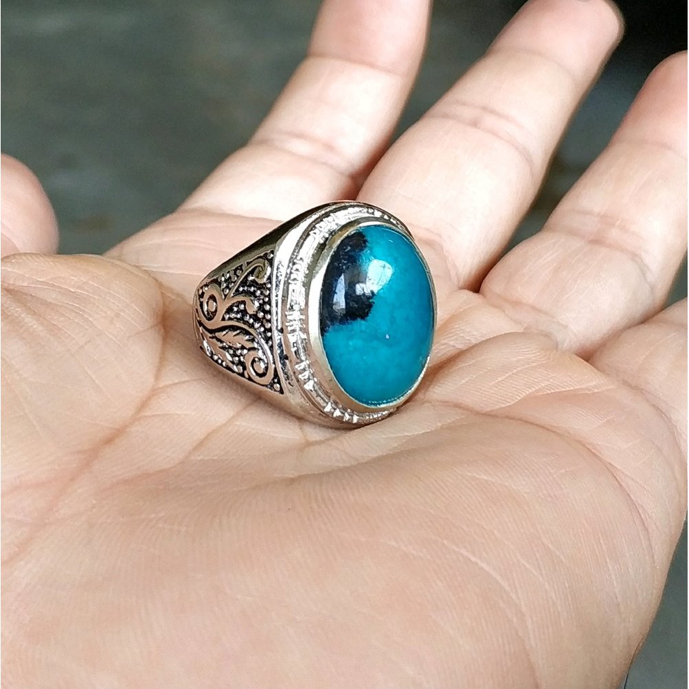 CINCIN BATU AKIK NATURAL KANTORAN BACAN DOKO TOTOL KRISTAL BIRU TEMBUS KINCLONG HABIS