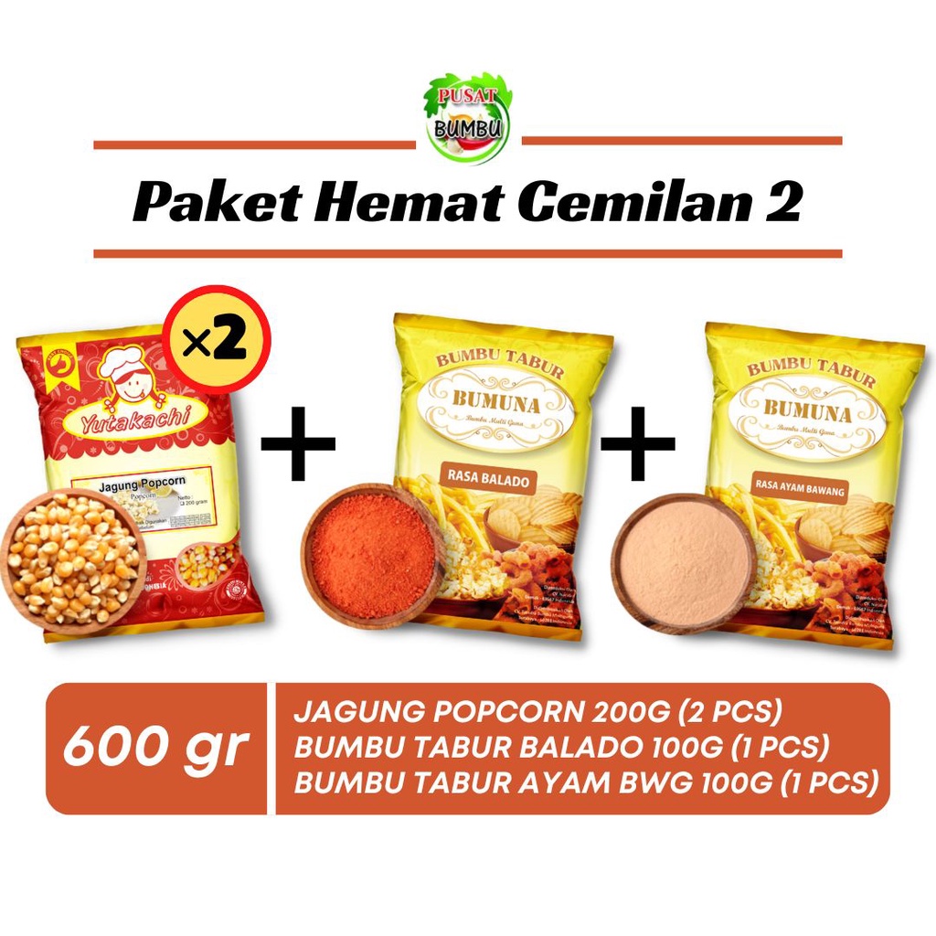 PAKET CEMILAN 2 / Popcorn (2) Balado (1) Ayam Bawang (1) BUMUNA Yutakachi