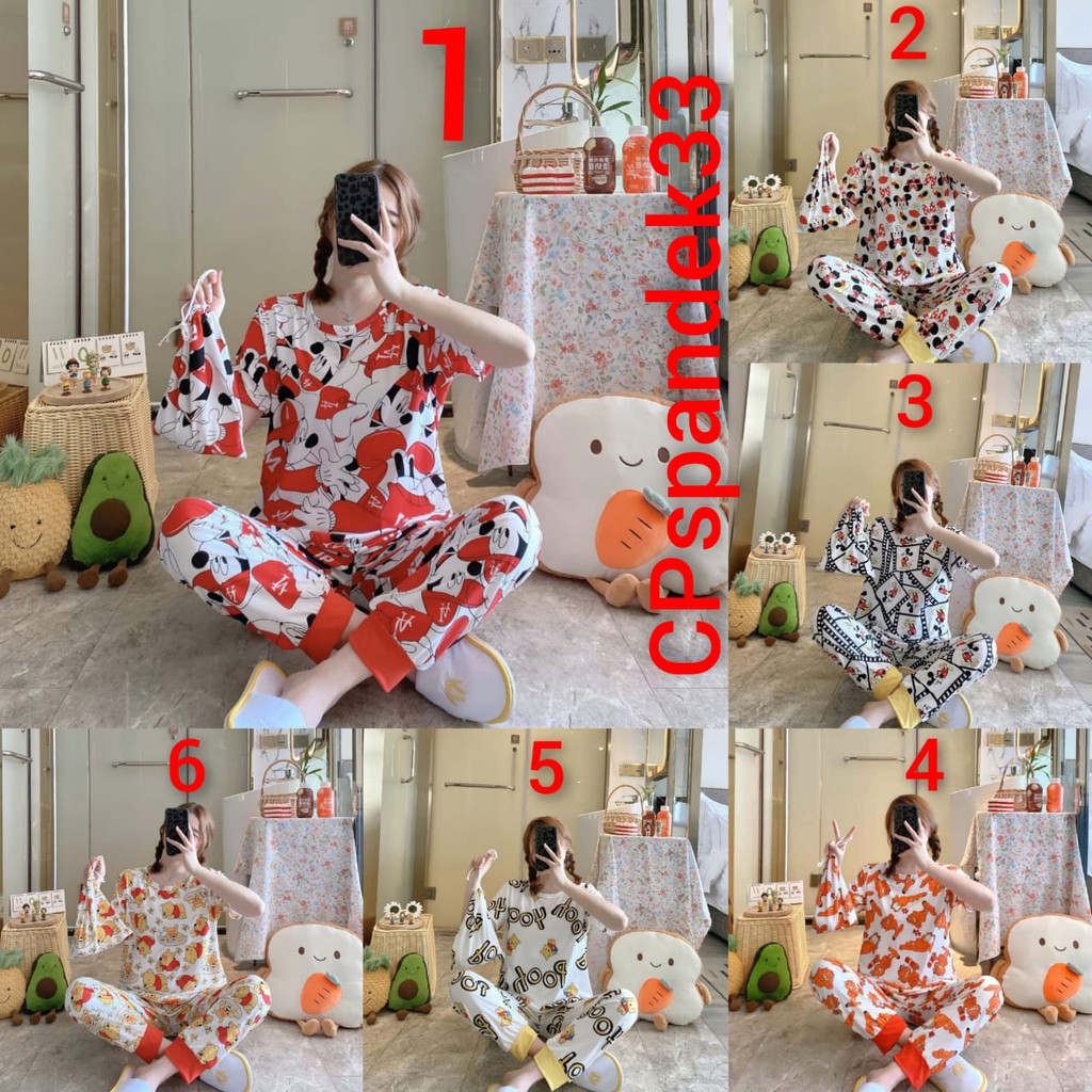 Baju tidur piyama lengan pendek celana panjang model joger CPspandek33