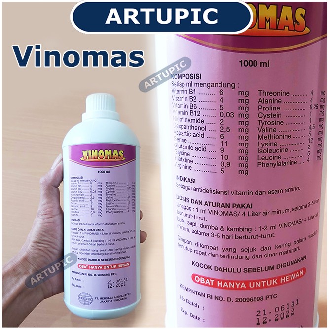 Vinomas 1 Liter B Komplek Vitamin Asam Amino Stamina Nicotinamide Ayam Unggas Domba Kambing SapiBabi