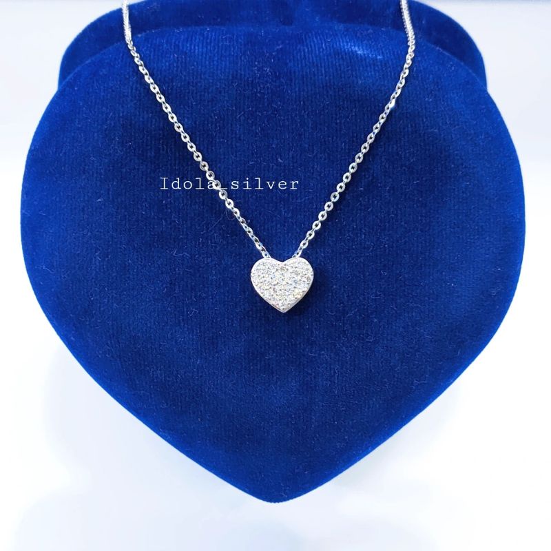 KALUNG PERAK ASLI SILVER 925 LAPIS EMAS PUTIH MODEL + LIONTIN LOVE LANGSUNG - PERHIASAN PERAK WANITA