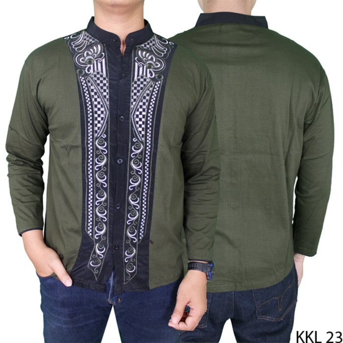 New Koko Lengan Panjang Modis Katun Hijau Lumut Kkl 23 Baju Koko Paling Murah