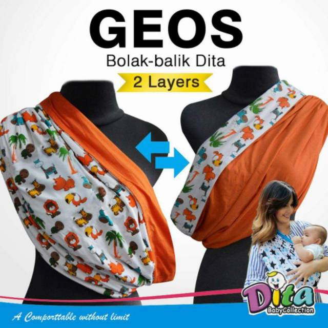 Geos gendongan kaos Bolak balik 2 Lapis Premium Anak bayi balita Instan tanpa ring GEOS DITA