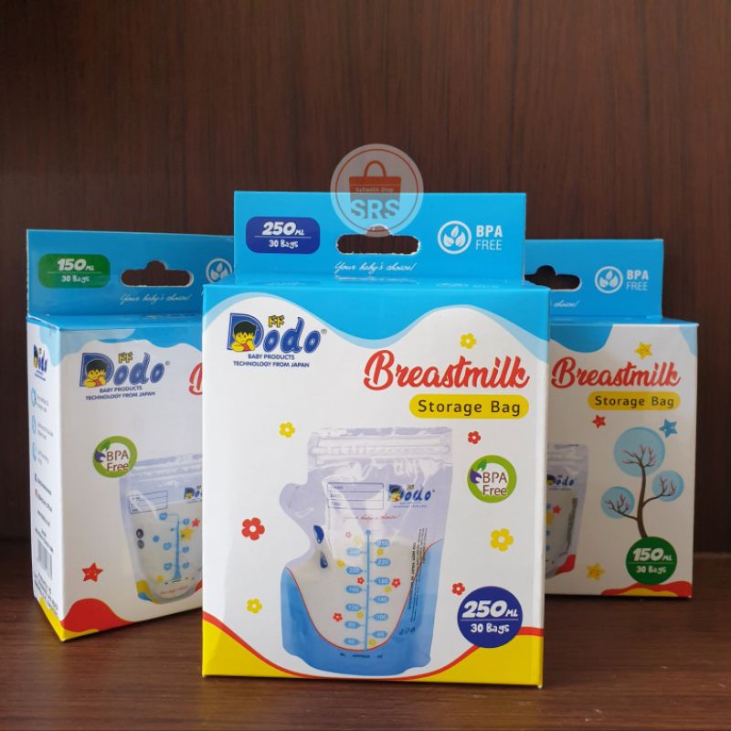 Breast Milk Storage Dodo 250ml, 120ml, 100ml isi 30 Pcs Kantong Asi  BPA Free Harga Per Kotak