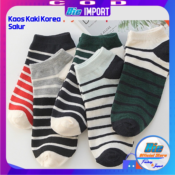 Kaos Kaki Korea Wanita Motif Salur Impor Best Seller