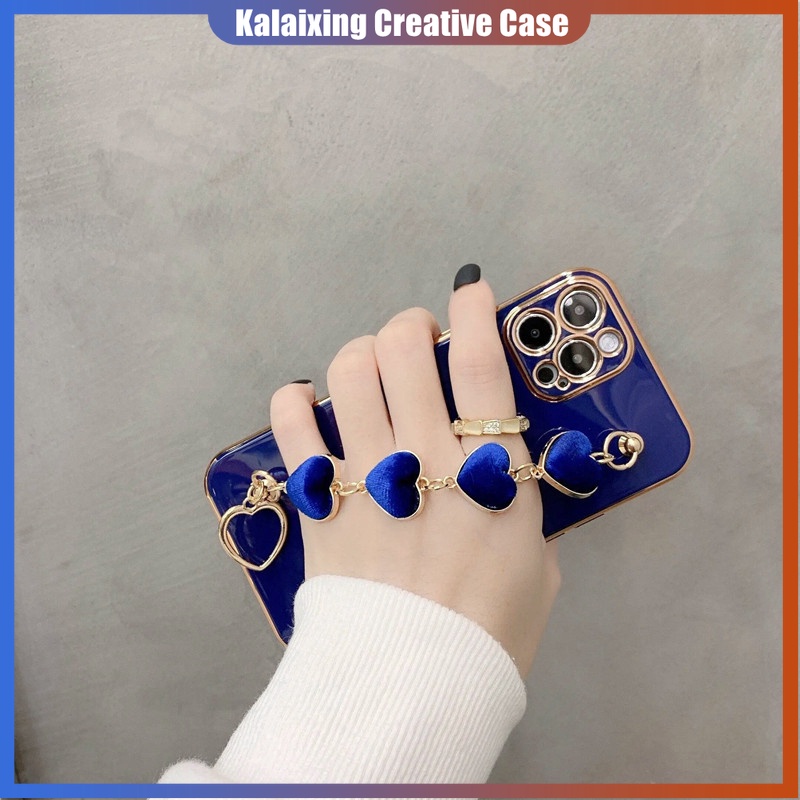 Soft Case Bahan Suede Dengan Gelang Rantai Hati Untuk iPhone 13 Pro Max 12 mini 11 XR XS X 7 8 Plus SE 14 Pro Max