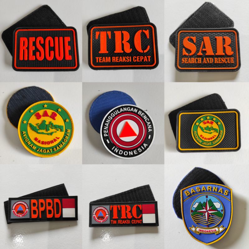 patch rubber logo BPBD/BNPB/TIMSAR/BASARNAS/TAGANA/RESCUE/TEMPELAN EMBLEM KARET VELCRO