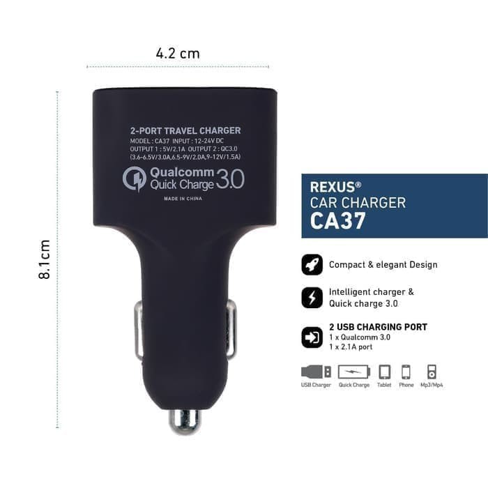 Rexus Car Charger Qualcomm Quick Charge 3.0 CA37 USB 2 Port