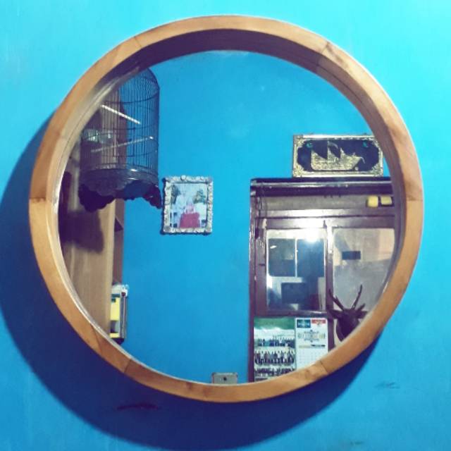 Cermin bulat D 50 cm bahan kayu jati
