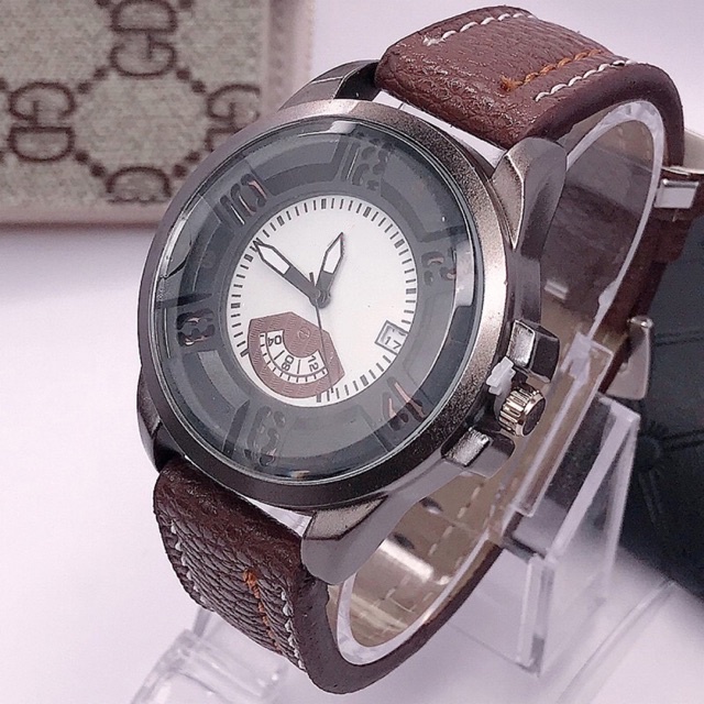 JAM TANGAN PRIA KULIT ADA TANGGAL KALENDER CASUAL  FASHION KOREA FASHION WATCH PRIA M33