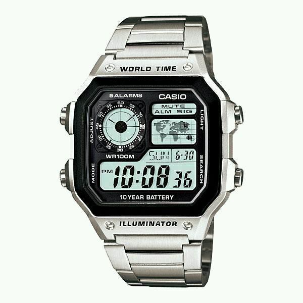 Casio standard / jam tangan pria/ abu - abu / strap stainless steel / AE-1200WHD-1AV