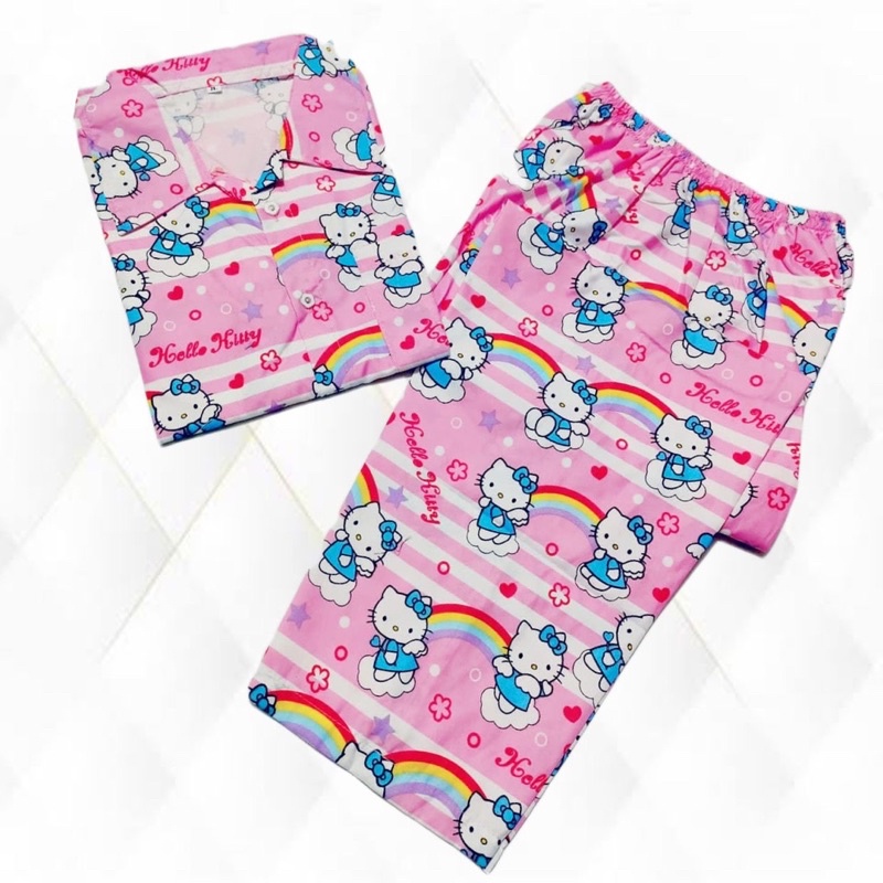 Rainbow pink - bajutidur piyama bisa couple mom and kids pelangi hk katun