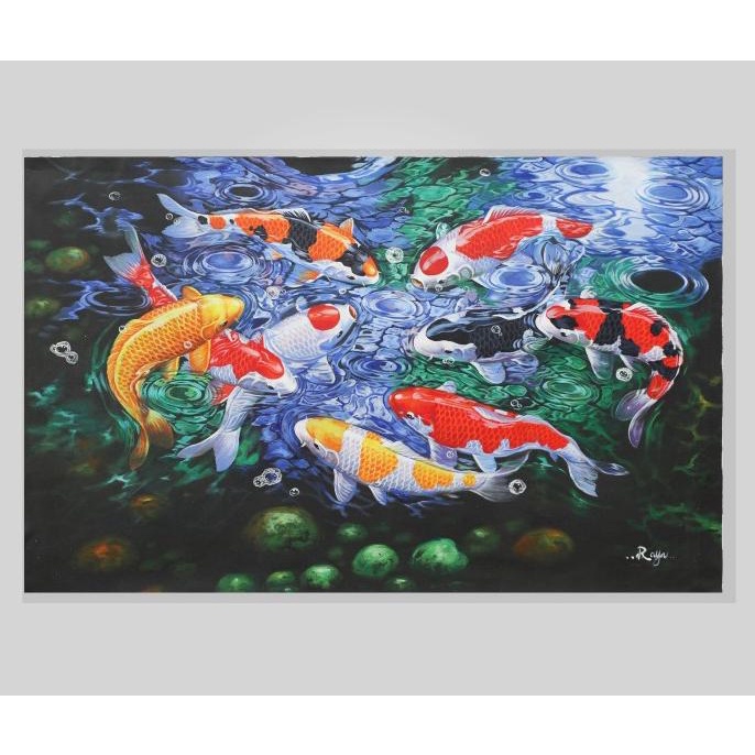 ---Terbaru--- Lukisan Kanvas koi - lukisan ikan koi - lukisan Fengshui hoki