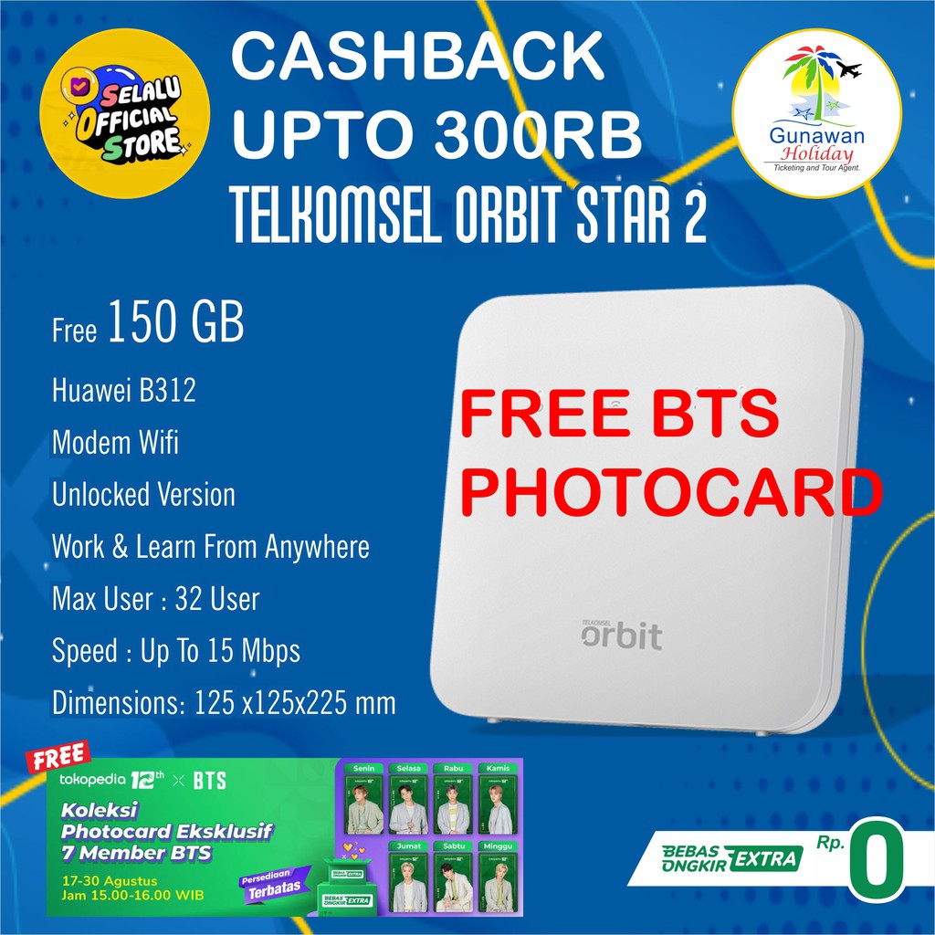 Telkomsel Orbit Star 2 Free 150GB 100% Original Garansi Resmi Home Router Modem Wifi 4G Huawei B312