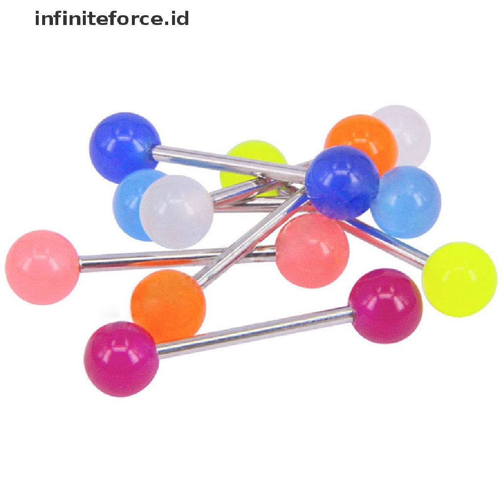 Infiniteforce.id 10pcs / Set Cincin Tindik Lidah / Tubuh Bentuk Barbel Luminous