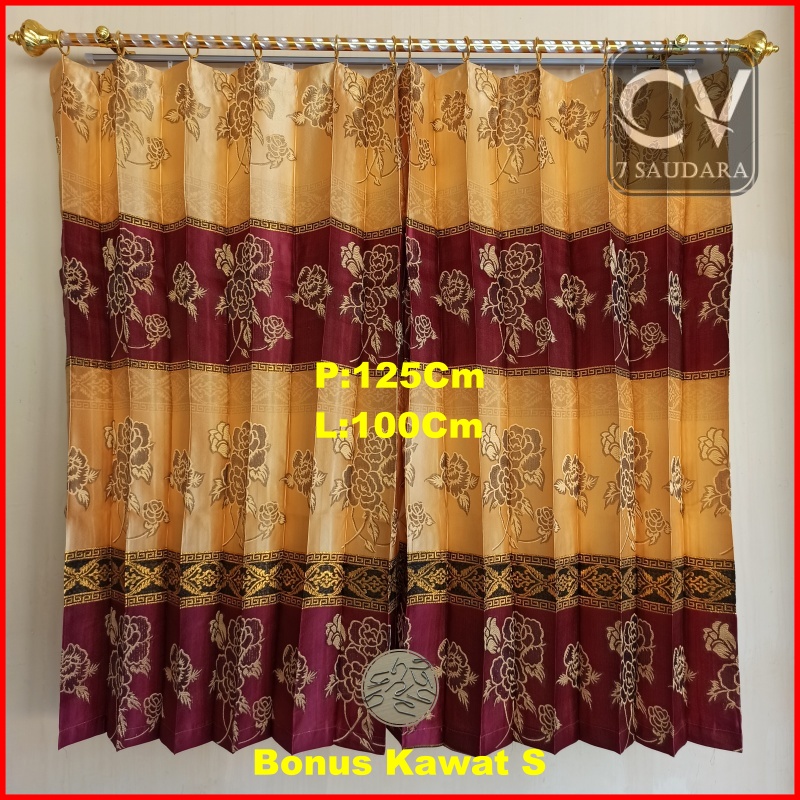 Gorden Jendela Korden Pendek Tirai Jendela Kamar Tidur Hordeng Motif Bunga Curtain L 100Cm X P 125Cm