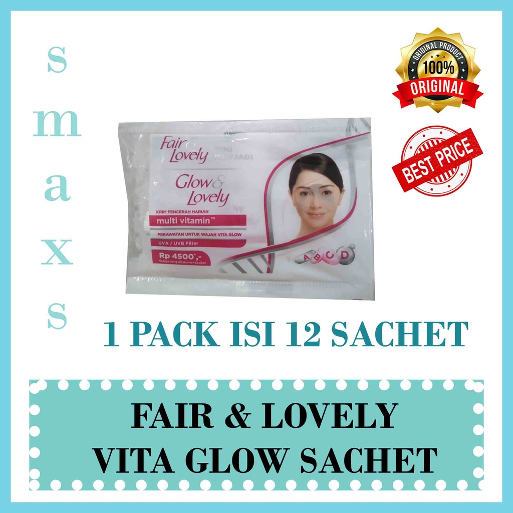 Fair & Lovely Krim Pencerah Harian 12 Sachet / Glow & Lovely