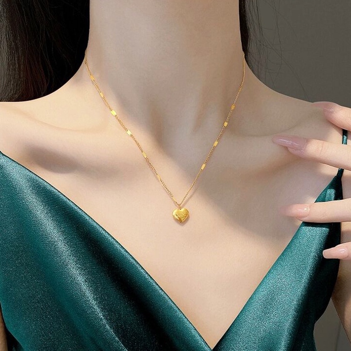 kalung titanium Wanita anti karat Premium Simple 18k Emas Hati Liontin necklace aksesoris