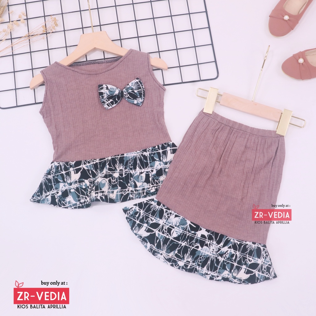 Setelan Zizi Anak uk 3-4 Tahun / Atasan Bawahan Rok Perempuan Peplum Cewek Set Baju Pesta Import