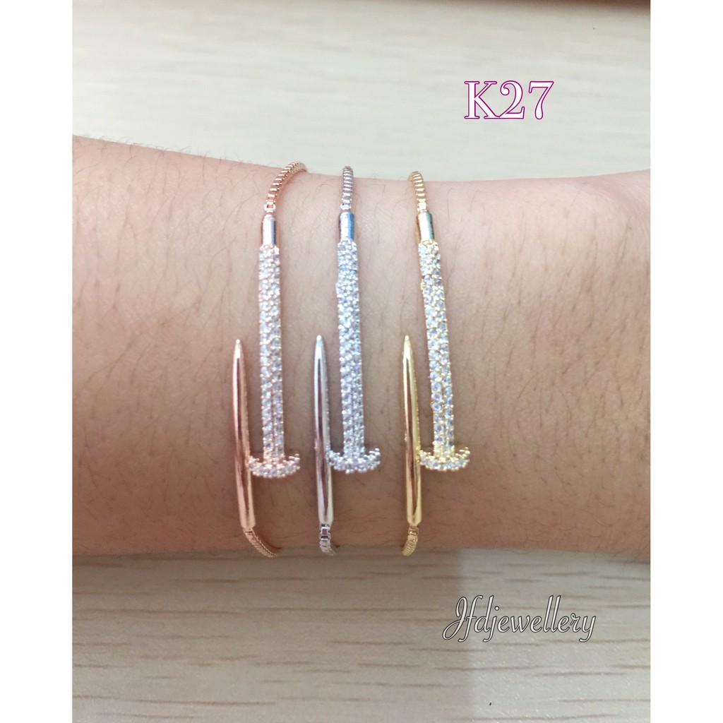 Gelang Serut Lapis Emas Permata Perhiasan Imitasi Paku cartier - G27