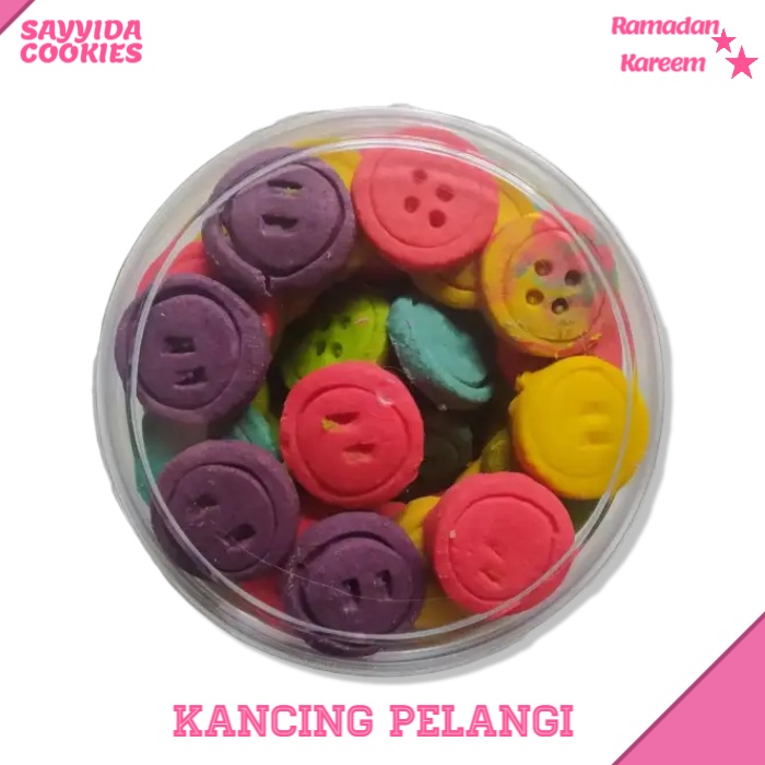 

KUE KERING KANCING PELANGI SPESIAL LEBARAN RAMADHAN PREMIUM QUALITY UKURAN TOPLES 250 GRAM