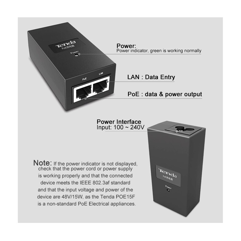TENDA POE15F : PoE INJECTOR 48V 0.3A 802.3af
