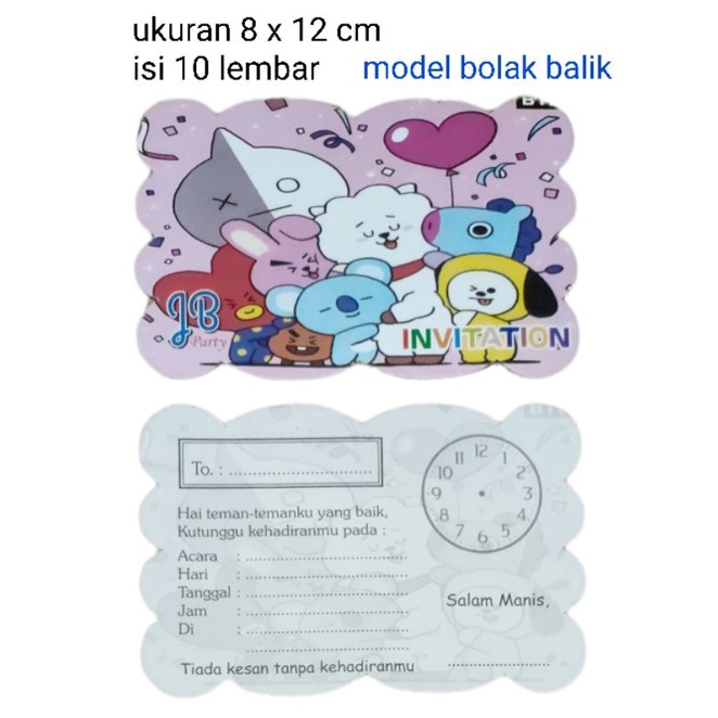 kartu undangan ulang tahun happy birthday karakter kpop bts bt21 bt 21
