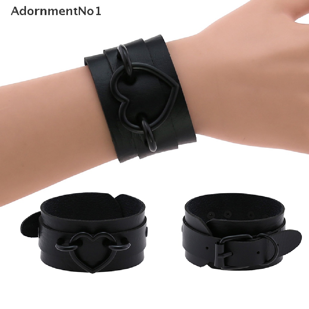 (AdornmentNo1) Gelang Tangan Kulit Aksen Hati Gaya Gothic Punk Untuk Unisex / Pria / Wanita