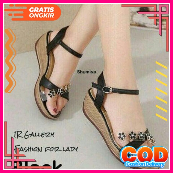 Sendal Wejes Wanita Elegan Weges Wadges Widges Wanita Wedges Sand Jz834 Slop Aisy Sdw301 Hitam - H S