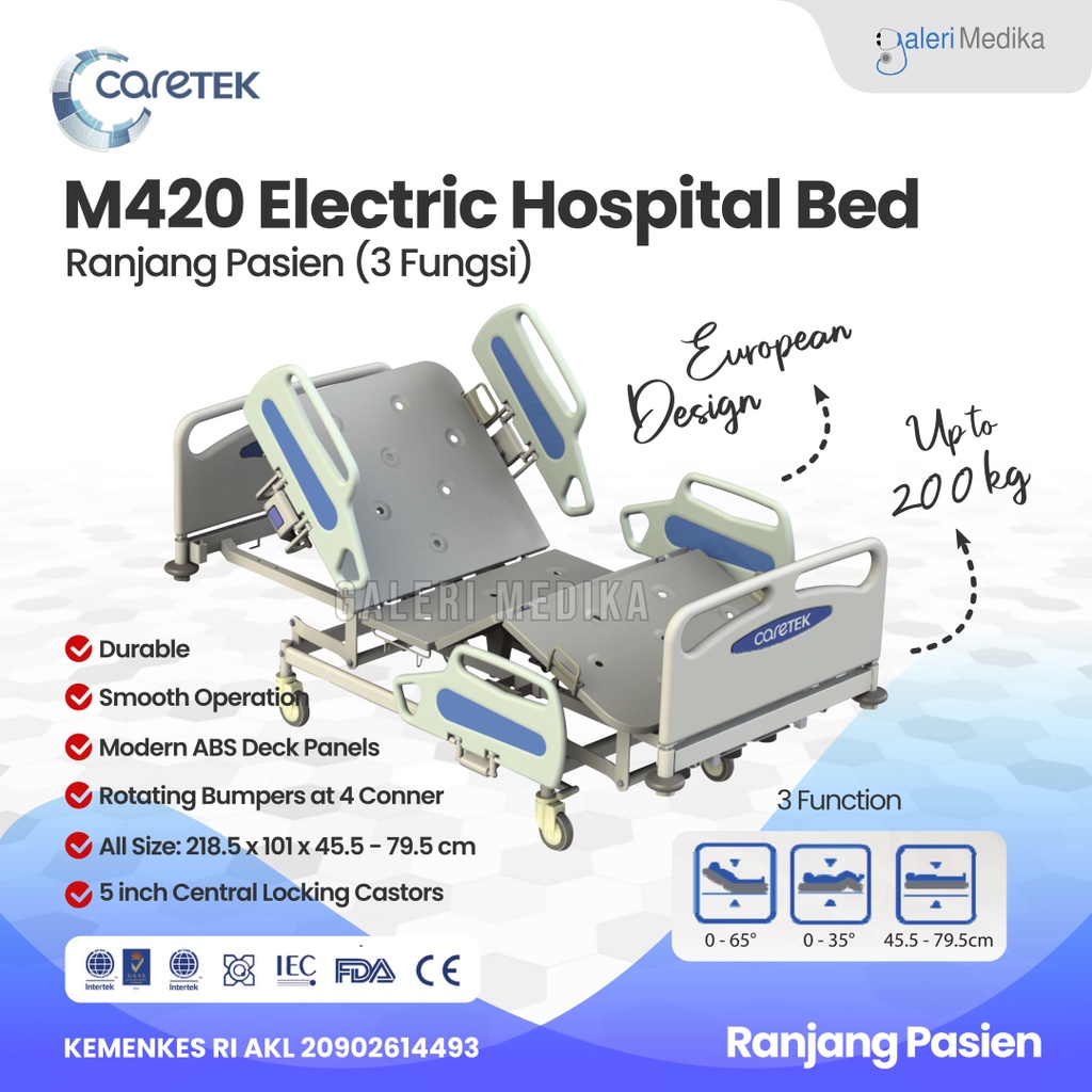 Caretek M420 Electrik Hospital Bed/Ranjang Pasien 3 Crank - Ranjang Elektrik