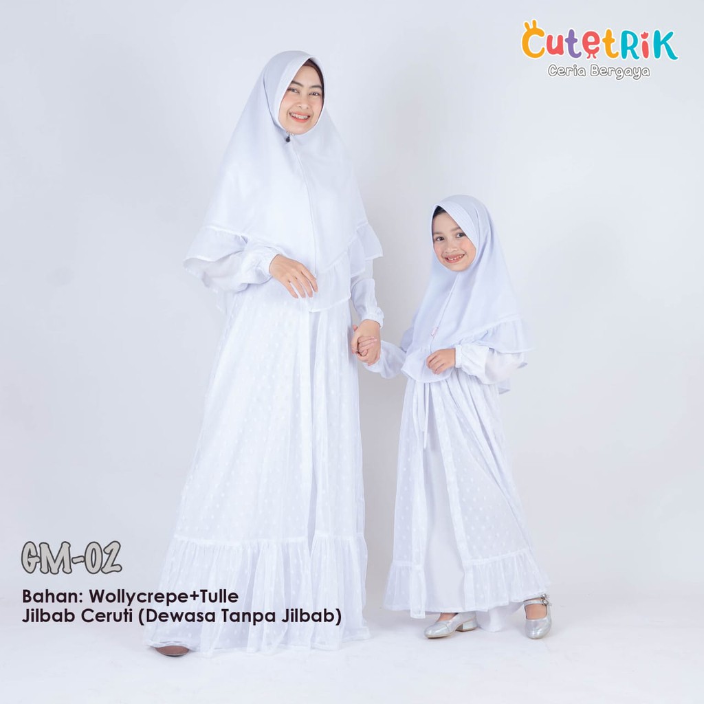 Gamis couple cutetrik tutu putih cantik usia 3th - Dewasa