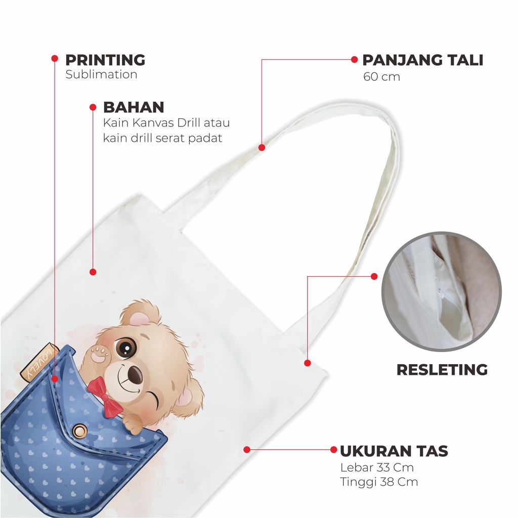 Sevine Totebag Tas Wanita Tote Bag Resleting Laptop Traveling motif Animal Lucu - TA