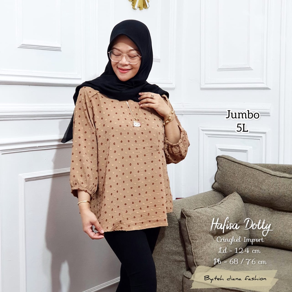 Atasan Wanita Jumbo / Baju Atasan Wanita Jumbo / Blouse Wanita Jumbo Hafisa Crinkle Doty Import Hight Quality Ld 124-6