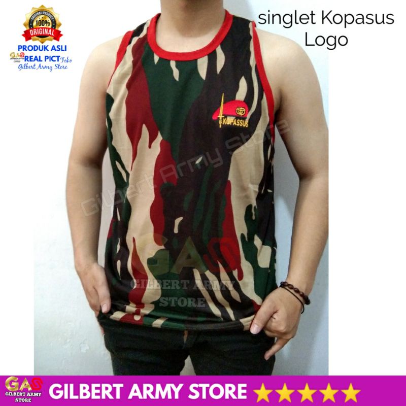 Isi 3pcs Singlet Loreng Kopasus Logo Bordir Pria Dewasa Gilbert Army Store  tshirt Daleman Tanpa Lengan