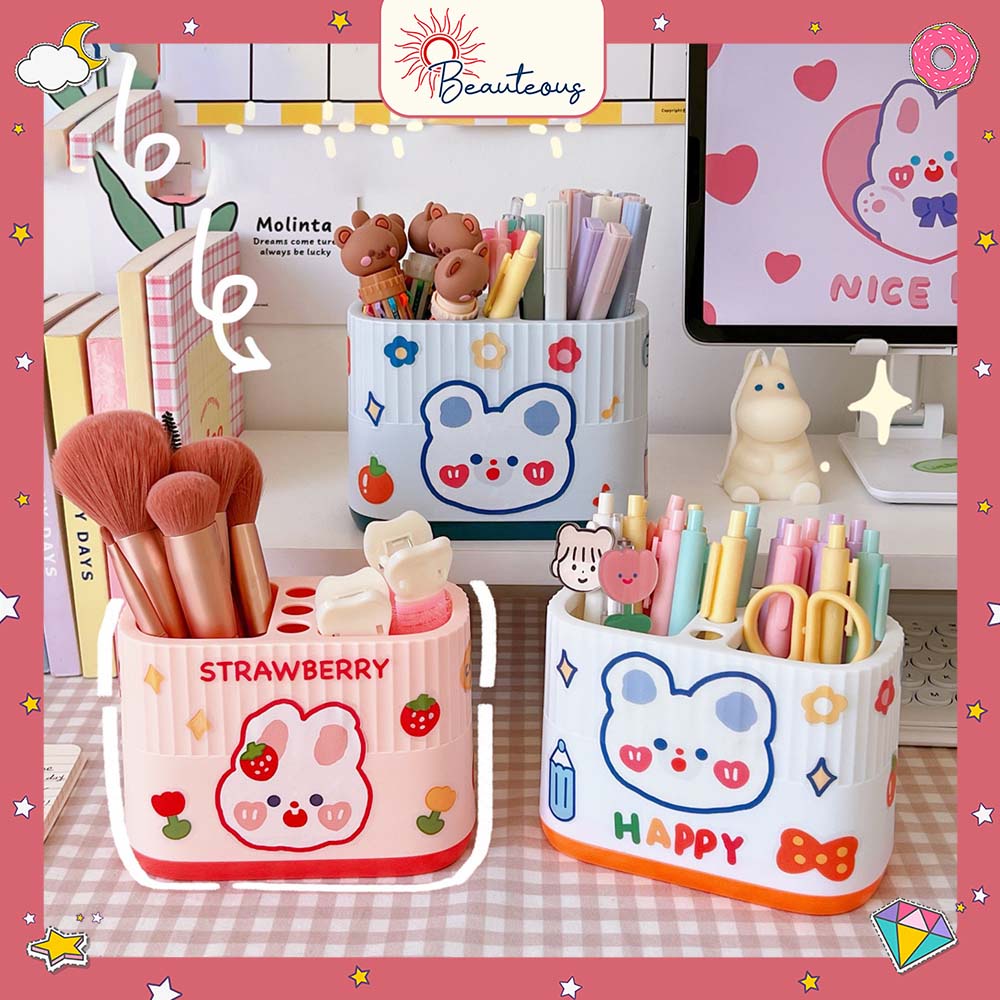 Rotating Pen Holder Kotak Pensil Brush Alat Make Up Estetik Desktop Organizer Stationary Serbaguna Free Stiker