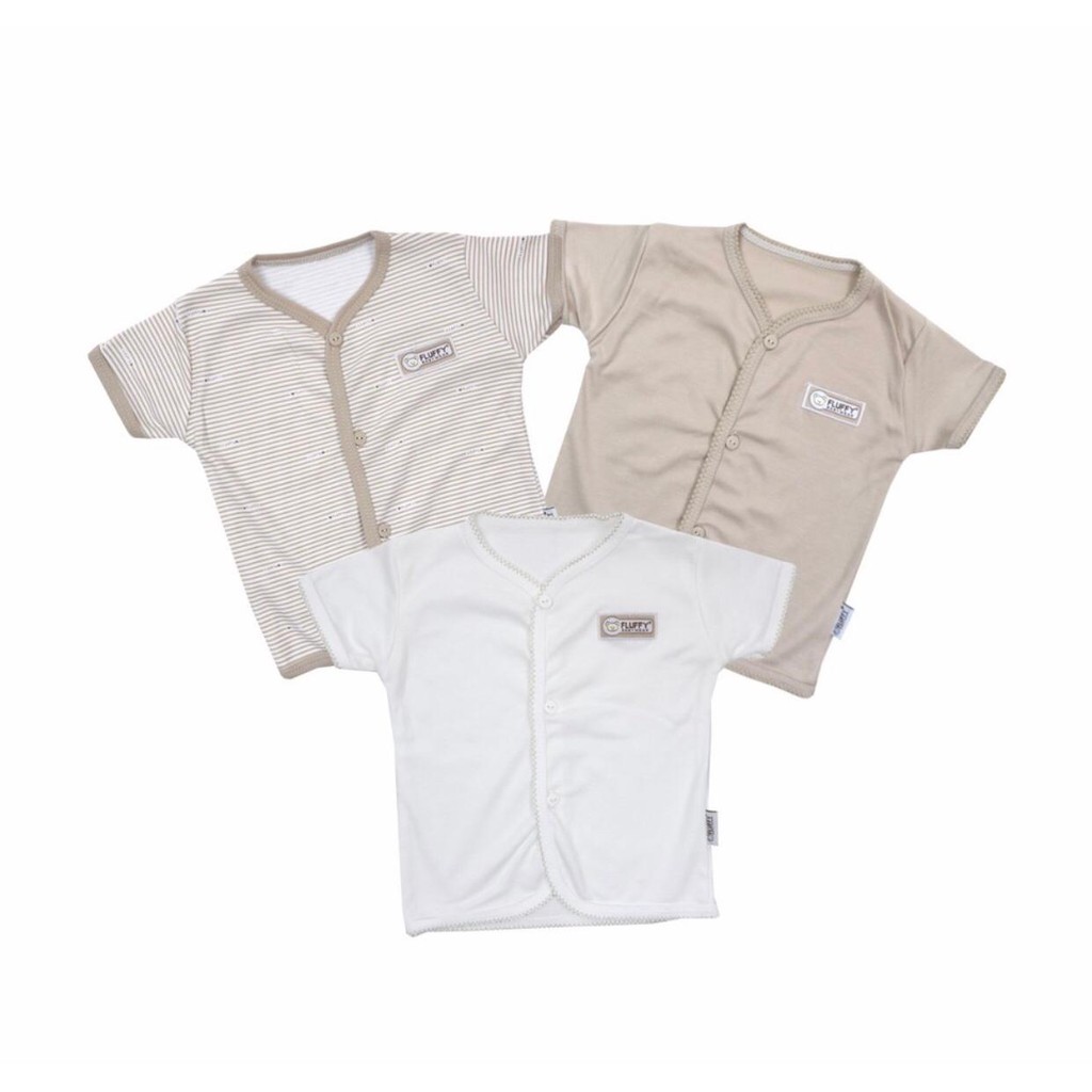 FLUFFY - Baju Bayi Pendek BIS Khaki (3 Pcs) - BDS KKI 3 - 6 - 9 Bulan