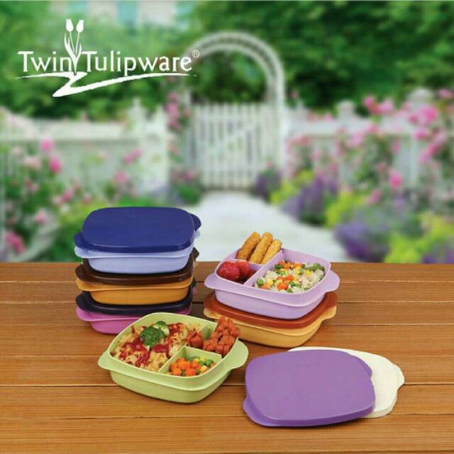 Trio Box Tulipware Tempat Bekal 3 Sekat Kotak Makan Nasi Sosis Telur Buah Lolly Lollipop Serbaguna