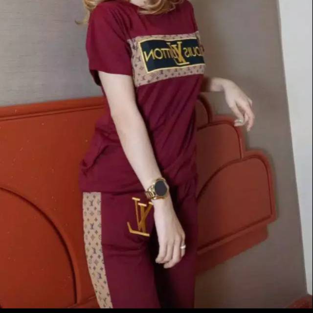stelan LV celana panjang import baju stelan wanita bahan kaos style korea