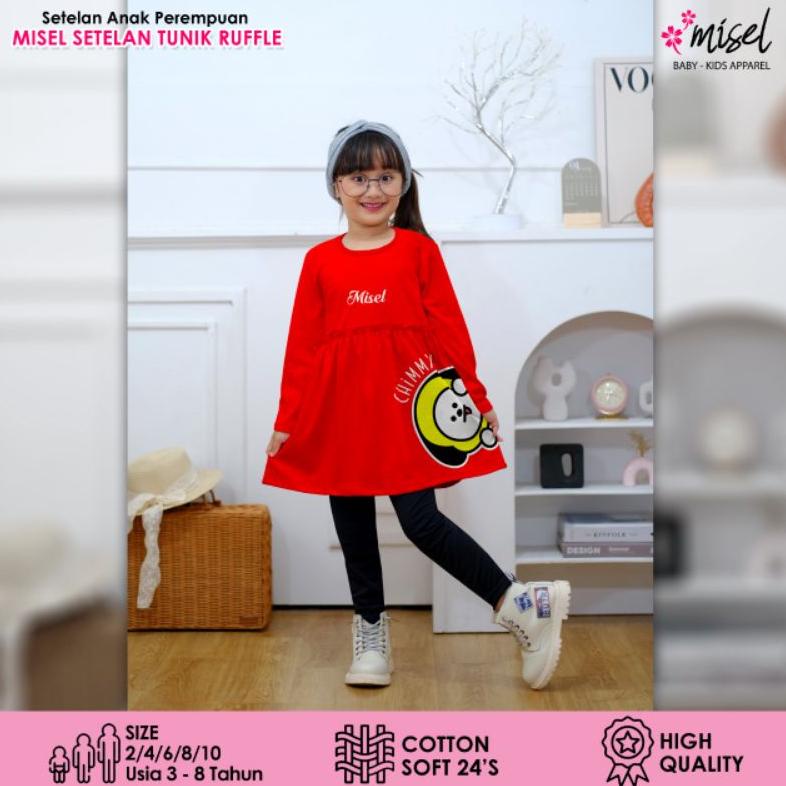 (2-8Tahun) Set Setelan Baju Dress Tunik Kaos Legging Anak Perempuan Cewek Lengan Panjang Misel Long 